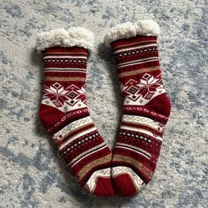 Cozy Red and White Knit Socks